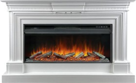Каминокомплект Chelsea Белый (Ширина 1350 мм) с очагом Royal Flame Vision 42 LOG LED