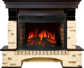 Каминокомплект Pierre Luxe угловой Сланец / Темный дуб с очагом Royal Flame Dioramic 25 LED FX