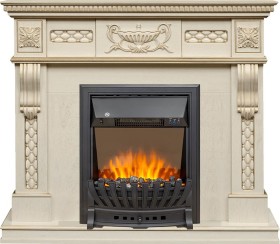 Каминокомплект Corsica Слоновая кость с патиной (Ширина 1100) с очагом Royal Flame Aspen Black