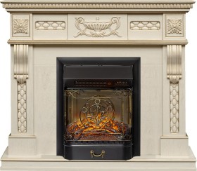 Каминокомплект Corsica Слоновая кость с патиной (Ширина 1100) с очагом Royal Flame Majestic FX Black RC