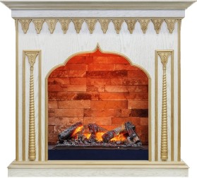 Каминокомплект Abu-Dabi Белый дуб, патина золото с очагом Cassette 600 NH  Dimplex Opti-myst