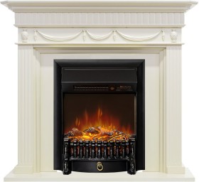 Каминокомплект Corfu Слоновая кость с очагом Royal Flame Fobos FXM Black RC