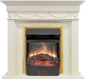Каминокомплект Corfu Слоновая кость с очагом Royal Flame Majestic FX Brass