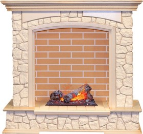 Каминокомплект Preston Слоновая кость с патиной / Кирпич с очагом Cassette 400 NH  Dimplex Opti-myst
