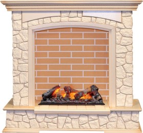Каминокомплект Preston Слоновая кость с патиной / Кирпич с очагом Cassette 600 NH  Dimplex Opti-myst