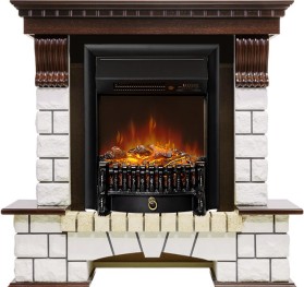 Каминокомплект Pierre Luxe Темный дуб / Белый с очагом Royal Flame Fobos FXM Black RC