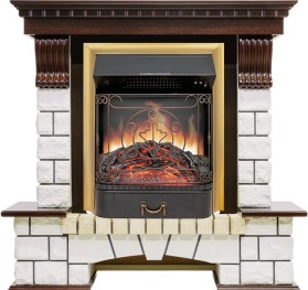 Каминокомплект Pierre Luxe Темный дуб / Белый с очагом Royal Flame Majestic FX Brass