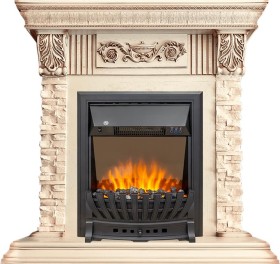 Каминокомплект Luxemburg (камень) Сланец/Cлоновая кость с патиной с очагом Royal Flame Aspen Black