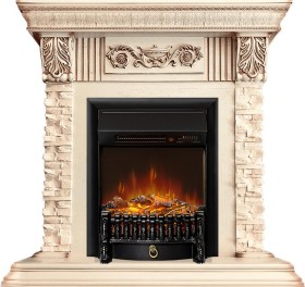 Каминокомплект Luxemburg (камень) Сланец/Cлоновая кость с патиной с очагом Royal Flame Fobos FXM Black RC