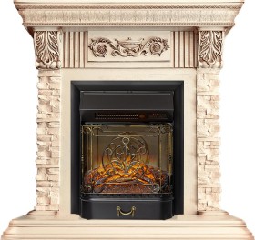 Каминокомплект Luxemburg (камень) Сланец/Cлоновая кость с патиной с очагом Royal Flame Majestic FX Black RC