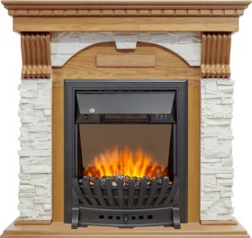 Каминокомплект Dublin Дуб / Сланец белый с очагом Royal Flame Aspen Black