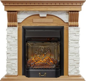 Каминокомплект Dublin Дуб / Сланец белый с очагом Royal Flame Majestic FX Black RC