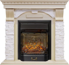 Каминокомплект Dublin Слоновая кость с патиной / Сланец крем с очагом Royal Flame Majestic FX Black RC
