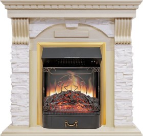 Каминокомплект Dublin Слоновая кость с патиной / Сланец крем с очагом Royal Flame Majestic FX Brass