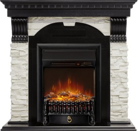 Каминокомплект Dublin Венге / Сланец белый с очагом Royal Flame Fobos FXM Black RC
