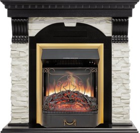 Каминокомплект Dublin Венге / Сланец белый с очагом Royal Flame Majestic FX Brass