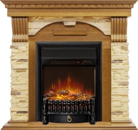 Каминокомплект Dublin Дуб / Сланец с очагом Royal Flame Fobos FXM Black RC