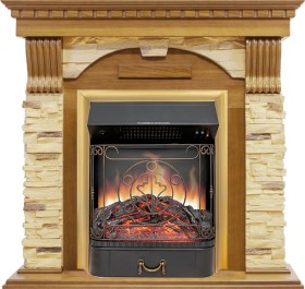 Каминокомплект Dublin Дуб / Сланец с очагом Royal Flame Majestic FX Brass