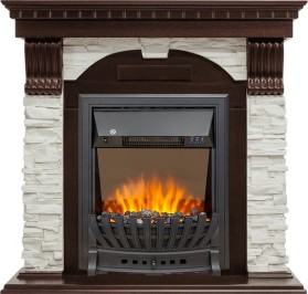 Каминокомплект Dublin Темный дуб / Сланец белый с очагом Royal Flame Aspen Black