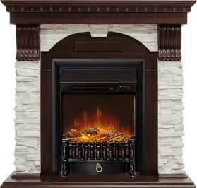 Каминокомплект Dublin Темный дуб / Сланец белый с очагом Royal Flame Fobos FXM Black RC