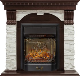 Каминокомплект Dublin Темный дуб / Сланец белый с очагом Royal Flame Majestic FX Black RC