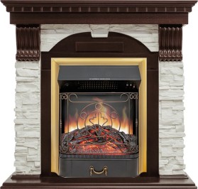 Каминокомплект Dublin Темный дуб / Сланец белый с очагом Royal Flame Majestic FX Brass