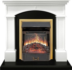 Каминокомплект Langford Белый с черным с очагом Royal Flame Majestic FX Brass