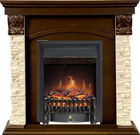 Каминокомплект Dublin STD SFT (Разборный) Темный дуб / Сланец с очагом Royal Flame Fobos FXM Black RC
