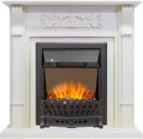 Каминокомплект Venice Фактурный белый с очагом Royal Flame Aspen Black