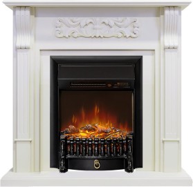 Каминокомплект Venice Фактурный белый с очагом Royal Flame Fobos FXM Black RC