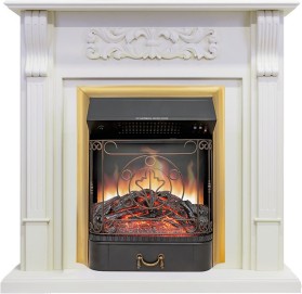 Каминокомплект Venice Фактурный белый с очагом Royal Flame Majestic FX Brass