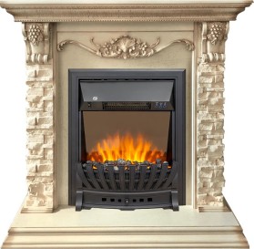 Каминокомплект Adriana Cлоновая кость с очагом Royal Flame Aspen Black