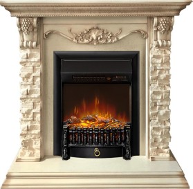Каминокомплект Adriana Cлоновая кость с очагом Royal Flame Fobos FXM Black RC