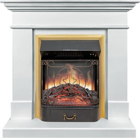 Каминокомплект California SFT Белый с очагом Royal Flame Majestic FX Brass