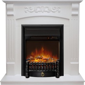 Каминокомплект Sorrento Белый дуб с очагом Royal Flame Fobos FXM Black RC