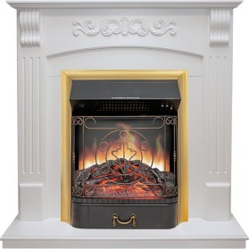 Каминокомплект Sorrento Белый дуб с очагом Royal Flame Majestic FX Brass