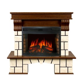 Каминокомплект Porto (Разборный) Орех каньон/Белый камень с очагом Royal Flame Dioramic 25 LED FX