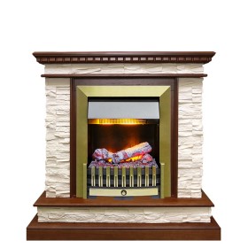 Каминокомплект Calgary Дуб / Сланец бежевый с очагом Danville Antique Brass FB2  Dimplex