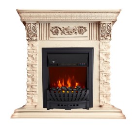 Каминокомплект Luxemburg (камень) Сланец/Cлоновая кость с патиной с очагом Royal Flame Aspen Black
