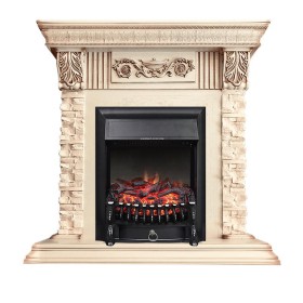 Каминокомплект Luxemburg (камень) Сланец/Cлоновая кость с патиной с очагом Royal Flame Fobos FX Black