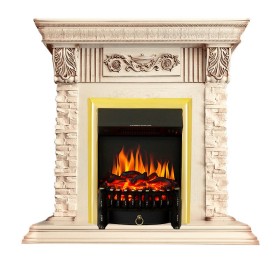 Каминокомплект Luxemburg (камень) Сланец/Cлоновая кость с патиной с очагом Royal Flame Fobos FX Brass