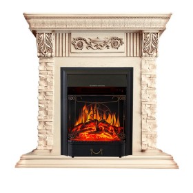 Каминокомплект Luxemburg (камень) Сланец/Cлоновая кость с патиной с очагом Royal Flame Majestic FX Black