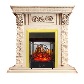 Каминокомплект Luxemburg (камень) Сланец/Cлоновая кость с патиной с очагом Royal Flame Majestic FX M Brass/Black