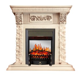 Каминокомплект Luxemburg (камень) Сланец/Cлоновая кость с патиной с очагом Royal Flame Fobos FX M Brass/Black