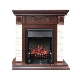 Каминокомплект Luxemburg (камень) Сланец/Темный дуб с очагом Royal Flame Fobos FX Black