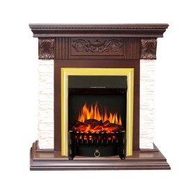 Каминокомплект Luxemburg (камень) Сланец/Темный дуб с очагом Royal Flame Fobos FX Brass