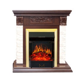 Каминокомплект Luxemburg (камень) Сланец/Темный дуб с очагом Royal Flame Majestic FX Brass