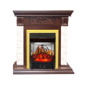 Каминокомплект Luxemburg (камень) Сланец/Темный дуб с очагом Royal Flame Majestic FX M Brass/Black