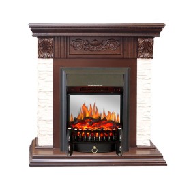 Каминокомплект Luxemburg (камень) Сланец/Темный дуб с очагом Royal Flame Fobos FX M Brass/Black