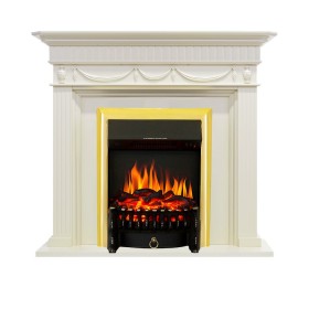 Каминокомплект Corfu Слоновая кость с очагом Royal Flame Fobos FX Brass
